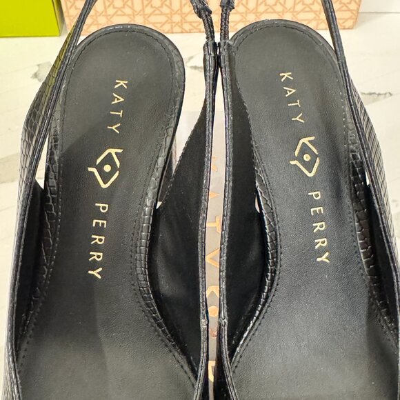 Katy Perry The Hollow Heel Sling Back Snake Embossed Black - Picture 6 of 10
